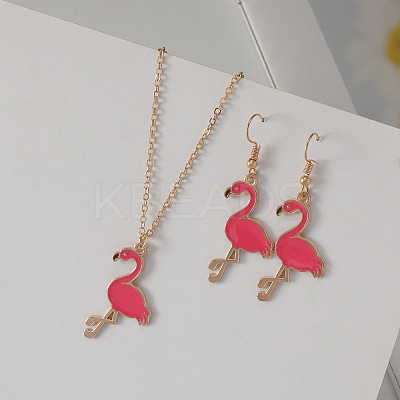 Flamingo Alloy Enamel Stud Earrings & Pendant Necklaces Sets for Women WH-WG896EF-01-1