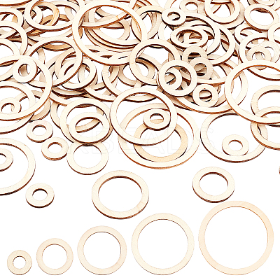 AHADEMAKER 100Pcs 5 Style Unfinished Wood Linking Rings WOOD-GA0001-30-1