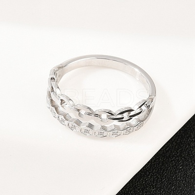 304 Stainless Steel Micro Pave Cubic Zirconia Finger Rings for Women RJEW-K315-01P-1