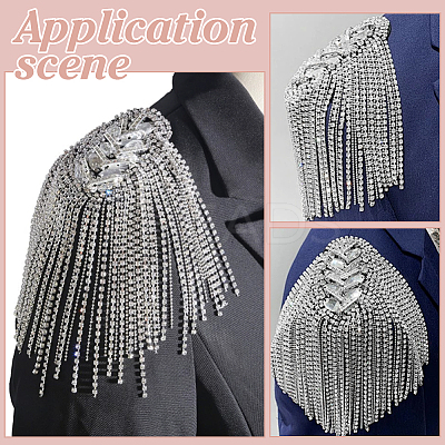 2Pcs Punk Style Oval Iron & Crystal Rhinestone & Felt Tassel Epaulettes AJEW-ME0001-51-1