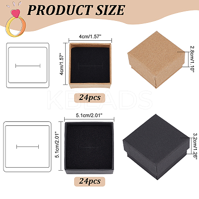 48Pcs 2 Styles Square Kraft Paper Cardboard Jewelry Ring Boxes CBOX-PH0002-24-1