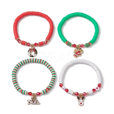 4Pcs 4 Styles Handmade Polymer Clay Beaded Stretch Bracelets BJEW-JB10416-1