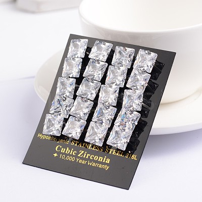 Square Cubic Zirconia Stud Earrings EJEW-H306-09P-5mm-1