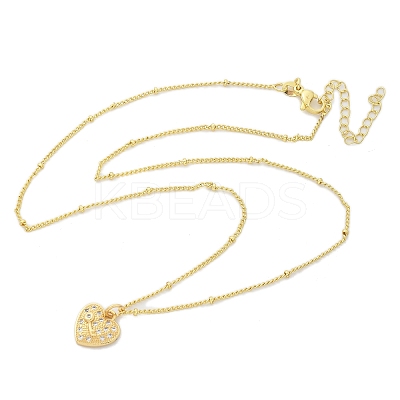 Brass Micro Pave Clear Cubic Zirconia Heart with Key Pendant Necklaces for Women NJEW-M088-02G-01-1
