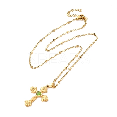 304 Stainless Steel Pave Natural Stone Pendant Necklaces for Women NJEW-U009-03G-01-1