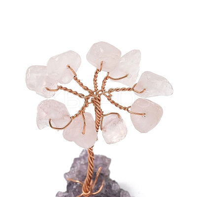 Natural Rose Quartz Chips Tree of Life Decorations DJEW-P022-03A-06-1