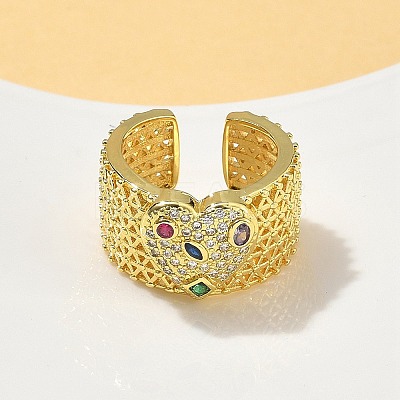 Brass Micro Pave Cubic Zirconia Adjustable Cuff Rings RJEW-V009-06G-1