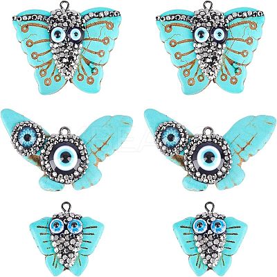 6Pcs 3 Style Synthetic Turquoise Pendants TURQ-NB0001-04-1