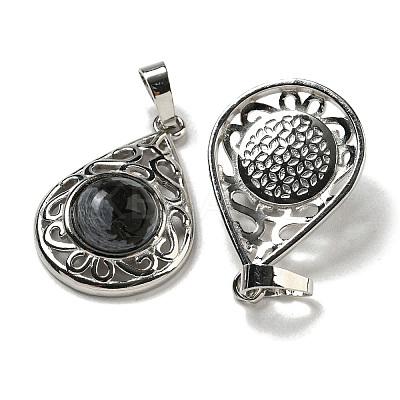 Natural Black Silk Stone Pendants G-Q158-05P-11-1
