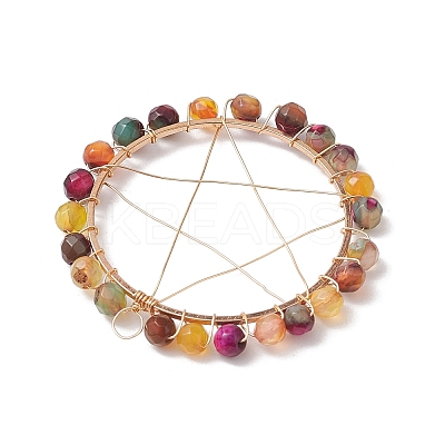 Natural Agate Dyed & Heated Faceted Round Beaded Pendants PALLOY-JF02580-1