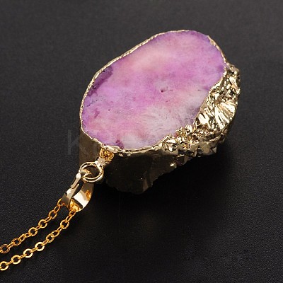 Vogue Design Brass Natural Druzy Agate Pendant Necklaces NJEW-JN01138-1