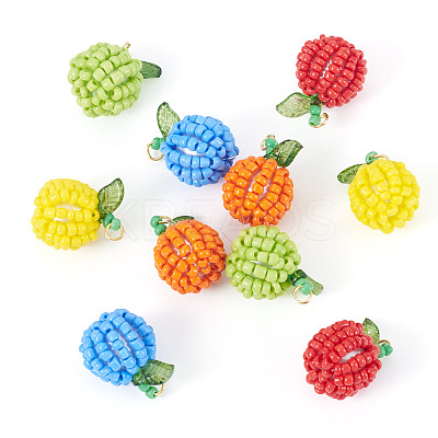 10Pcs 5 Styles Glass Seed Beaded Fruit Pendants PALLOY-TA00221-1