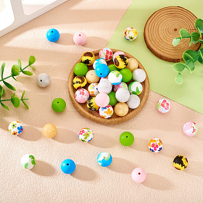 54Pcs 9 Styles Round Food Grade Eco-Friendly Silicone Beads SIL-TA0002-63-1