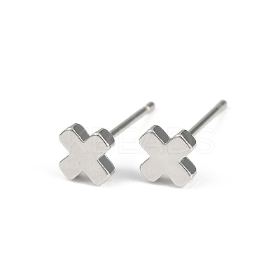 Brass Cross Stud Earrings for Women EJEW-G441-06C-P-1