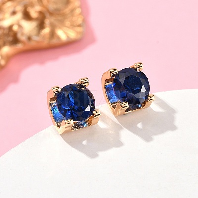 Square Brass Micro Pave Cubic Zirconin Stud Earrings EJEW-D318-03KCG-C-1