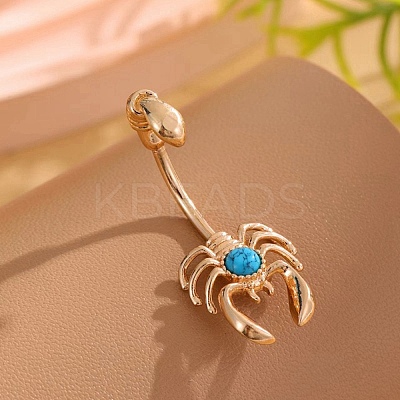 Scorpion Brass Synthetic Turquoise Curved Barbell Belly Rings LS-AJEW-L099-02G-1