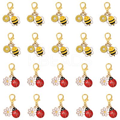 10Pcs 2 Styles Bees & Ladybird Alloy Enamel Pendant Decorations HJEW-YW00144-1