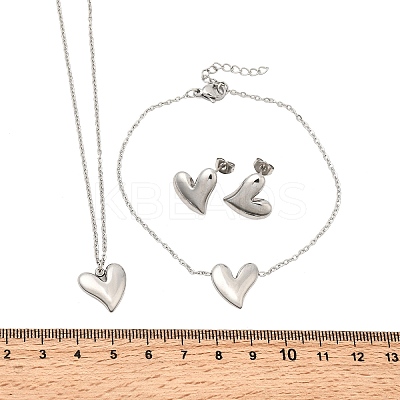 304 Stainless Steel Heart Pendant Necklaces & Bracelets & Stud Earrings Sets SJEW-P008-01P-1