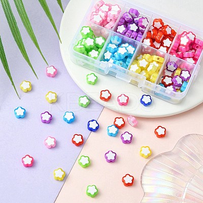 200Pcs 8 Colors Transparent Flower Acrylic Beads TACR-YW0001-91-1