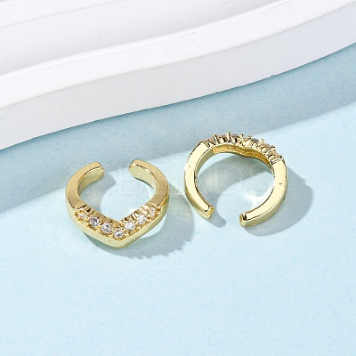 Brass Micro Pave Clear Cubic Zirconia C-Shaped Cuff Earrings LS-EJEW-D328-09G-03-1