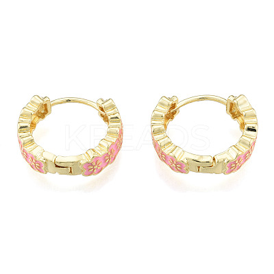 Enamel Plum Blossom Hoop Earrings EJEW-N011-107-1