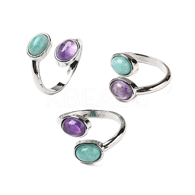Natural Amethyst & Amazonite Finger Rings RJEW-A068-02P-02-1