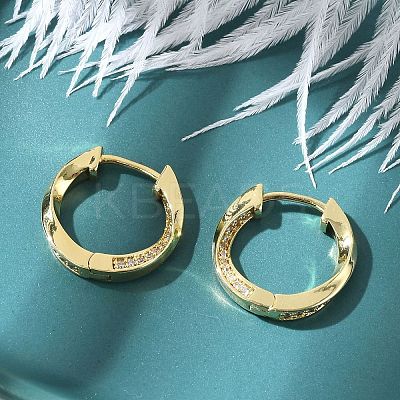 Twist Brass Micro Pave Clear Cubic Zirconia Hoop Earrings EJEW-D311-006G-1