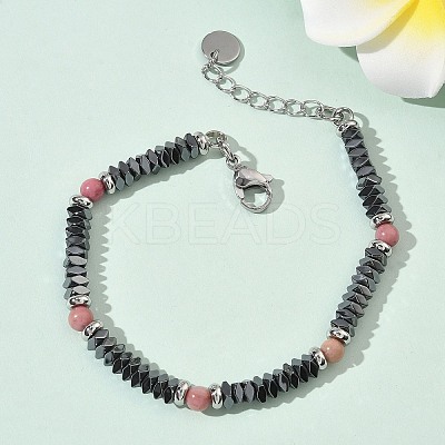 Natural Rodonite & Non-magnetic Synthetic Hematite Beaded Bracelets for Women BJEW-Z148-03P-03-1