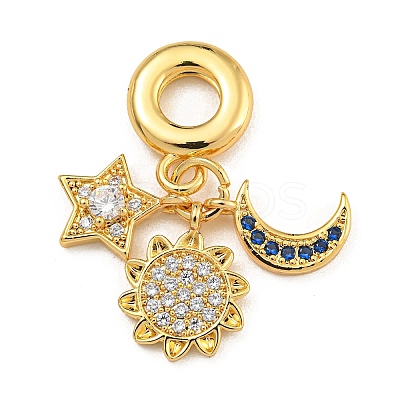 Rack Plating Brass Clear & Blue Cubic Zirconia European Dangle Charms KK-U035-27G-1