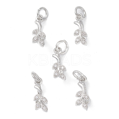 Rack Plating Brass Pave Cubic Zirconia Leaf Shape Ice Pick Pinch Bails KK-G464-07P-1