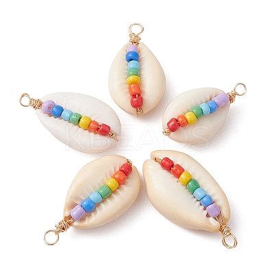 10Pcs Natural Cowrie Shell Pendants PALLOY-JF02302-10A-1