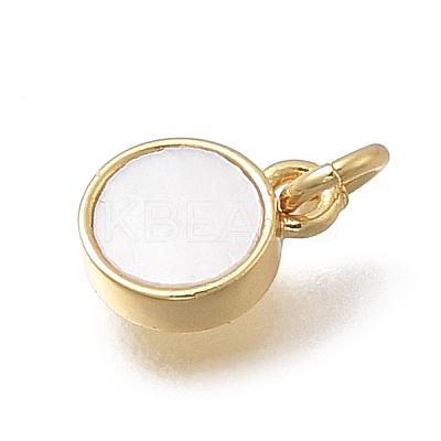 Brass & Natural Shell Flat Round Charms KK-D431-025A-02G-1