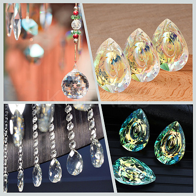 Faceted Teardrop Transparent Glass Pendants GLAA-SP0001-19A-1