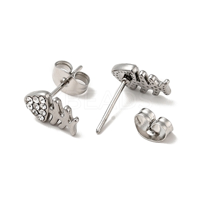 Rhinestone Fishbone Stud Earrings with 316 Surgical Stainless Steel Pins EJEW-A081-13P-02-1