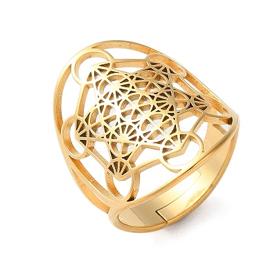 304 Stainless Steel Star of David Adjustable Ring RJEW-P037-05G-1