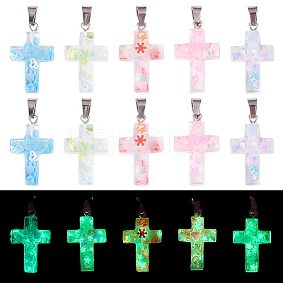 15Pcs Luminous Resin Sequins Pendants RESI-TA0004-20B-1