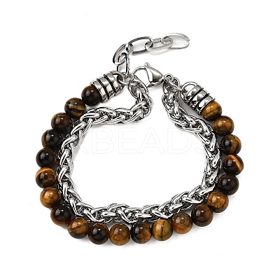 Natural Tiger Eye Round Beads Multi-strand Bracelets BJEW-D330-02P-08-1