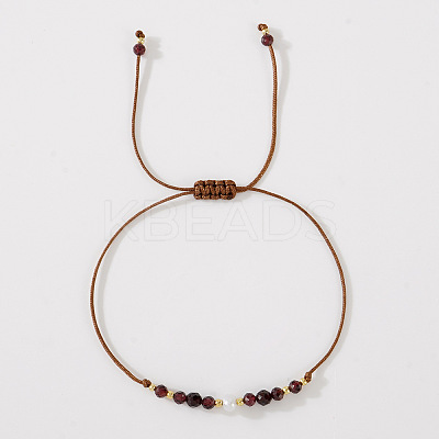 Natural Garnet & Brass Beads Braided Bead Bracelets for Women HH4245-10-1