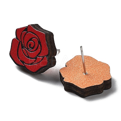 Valentine's Day Theme Printing Wood Stud Earrings for Women EJEW-B029-02-1
