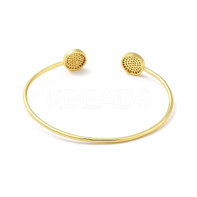 Clear Cubic Zirconia Flat Round Open Cuff Bangle BJEW-M231-02G-1