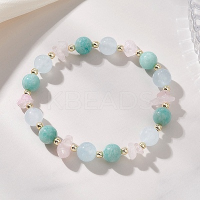 Natural Rose Quartz & Amazonite & Quartz Beads Stretch Bracelets for Women BJEW-JB13189-1