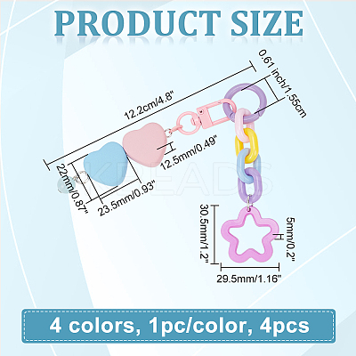 4Pcs 4 Colors Plastic Colorful Matte Heart Pendant Keychain with Flower Chains Mobile Accessories Decoration HJEW-WR0001-07-1