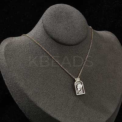 Arch with Flower Brass Enamel Pendant Necklaces LS-NJEW-H051-06G-1