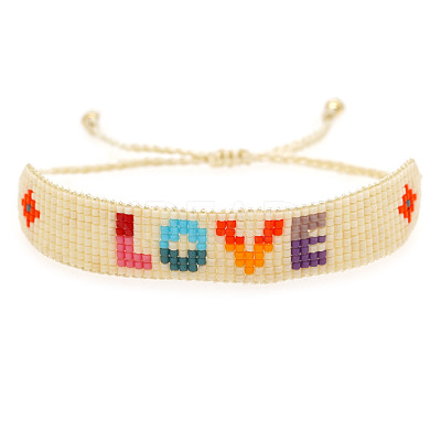 Bohemia LOVE & Rhombus Glass Seed Bead Braided Bead Bracelets CX8298-1-1