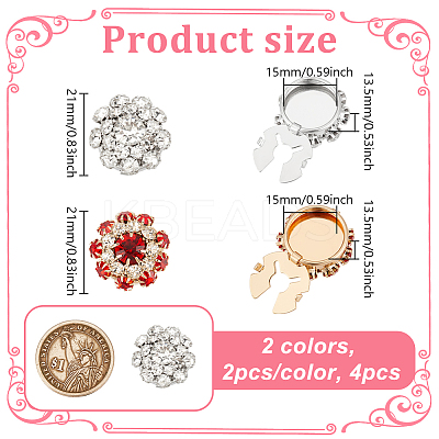 4Pcs 2 Colors Alloy Rhinestone Cufflinks DIY-NB0013-80C-1