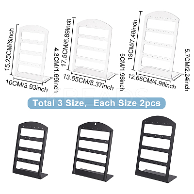 6Pcs 6 Styles 4-Tier PP Plastic Slant Back Earring Organizer Display Stands EDIS-DR0001-03-1