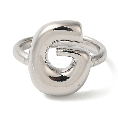 Initials Brass Open Cuff Ring for Women RJEW-N046-02G-P-1