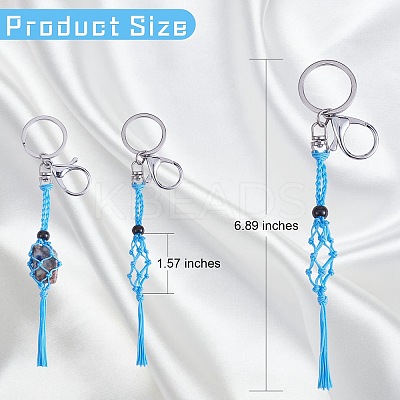 4Pcs  4 Colors Macrame Fringe Braided Keychain AJEW-SW00014-02-1