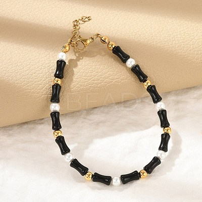 304 Stainless Steel Beaded Bracelets for Women BJEW-M056-08G-04-1