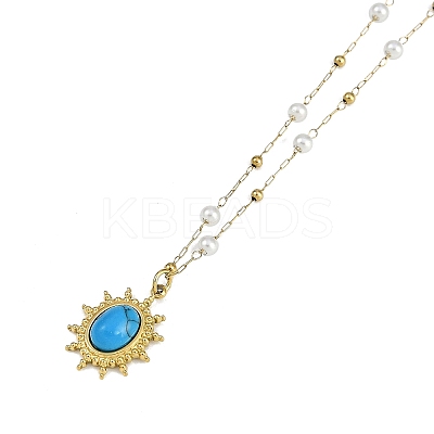 Dyed Synthetic Turquoise Oval Pendant Necklaces NJEW-I129-07G-1